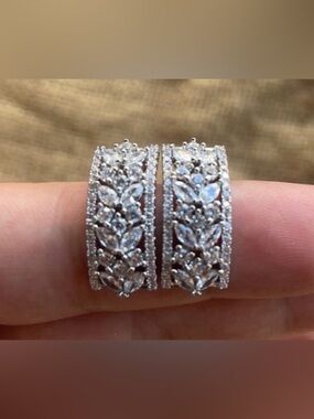 Geometric Long Half Loop Stud CZ Earrings for Full Paved Brilliant New